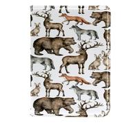 VAPOKF Forest Animals Bear Deer Wolf Fox Hare Passport Holder Travel Wallet Leather Card Case Cover, 11.5x16.5cm
