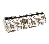 VAPOKF Forest Animals Bear Deer Wolf Fox Hare Pencil Cases, PU Leather Pen Bag Student Stationery Organiser Bag Makeup Pouch for Women Girls Boys Kids School Office Supplies