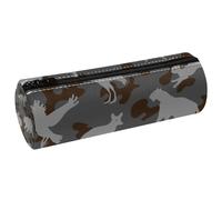 VAPOKF Forest Wild Animals Silhouettes on Camo Leather Barrel Pen Pencil Case Coin Purse Cosmetic Makeup Bag for Student Stationery School Office Storage