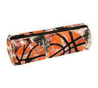 VAPOKF Four Basketballs Leather Barrel Pen Pencil Case Coin Purse Cosmetic Makeup Bag for Student Stationery School Office Storage