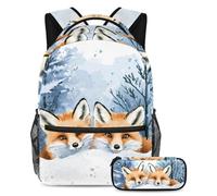 VAPOKF Foxes Hides on The Snow School Bag Set for Teen Girls Boys Kids, Student Bookbag Backpack Rucksack with Pencil Case for Primary Secondary Junior High School