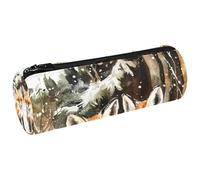 VAPOKF Foxes on Cold Forest Canvas Pen Pencil Case Coin Purse Cosmetic Makeup Bag for Student Stationery School Office Storage