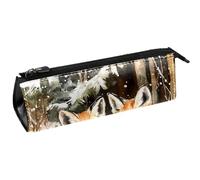 VAPOKF Foxes on Cold Forest Pen Bag Stationery Pouch Pencil Bag Cosmetic Pouch Bag Compact Zipper Bag