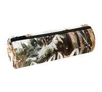VAPOKF Foxes on Cold Forest Print Pencil Cases, PU Leather Pen Bag Student Stationery Organiser Bag Makeup Pouch for Women Girls Boys Kids School Office Supplies