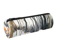 VAPOKF Foxes on Cold Snow Forest Canvas Pen Pencil Case Coin Purse Cosmetic Makeup Bag for Student Stationery School Office Storage