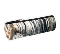 VAPOKF Foxes on Cold Snow Forest Print Pencil Cases, PU Leather Pen Bag Student Stationery Organiser Bag Makeup Pouch for Women Girls Boys Kids School Office Supplies