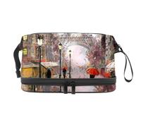 VAPOKF France Eiffel Tower People Under Red Umbrella Street Oil Painting Cosmetic Bag for Women and Girls, Travel Toiletry Bag Makeup Handy Pouch Organizer Bag with Brush Compartment