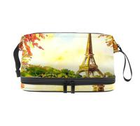 VAPOKF France Eiffel Tower Romantic The Seine River View Cosmetic Bag for Women and Girls, Travel Toiletry Bag Makeup Handy Pouch Organizer Bag with Brush Compartment