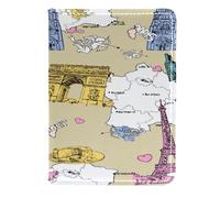 VAPOKF France Map and Architecture Passport Holder Travel Wallet Leather Card Case Cover, 11.5x16.5cm