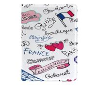 VAPOKF France Travel Words Passport Holder Travel Wallet Leather Card Case Cover, 11.5x16.5cm