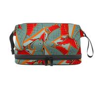 VAPOKF Fresh Fishes with Red Fins and Tails Pattern Cosmetic Bag for Women and Girls, Travel Toiletry Bag Makeup Handy Pouch Organizer Bag with Brush Compartment