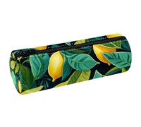 VAPOKF Fresh Lemon PU Leather Barrel Pen Pencil Case Coin Purse Cosmetic Makeup Bag for Student Stationery School Office Storage