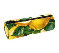 VAPOKF Fresh Lemon PU Leather Barrel Pen Pencil Case Coin Purse Cosmetic Makeup Bag for Student Stationery School Office Storage