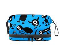 VAPOKF Funny Colorful Monsters Blue Pattern Cosmetic Bag for Women and Girls, Travel Toiletry Bag Makeup Handy Pouch Organizer Bag with Brush Compartment