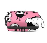 VAPOKF Funny Colorful Monsters Pink Pattern Cosmetic Bag for Women and Girls, Travel Toiletry Bag Makeup Handy Pouch Organizer Bag with Brush Compartment