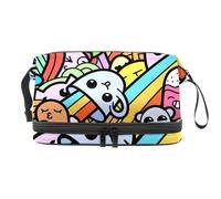 VAPOKF Funny Coloring Monsters Rainbow Pattern Cosmetic Bag for Women and Girls, Travel Toiletry Bag Makeup Handy Pouch Organizer Bag with Brush Compartment
