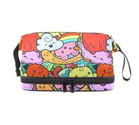 VAPOKF Funny Doodle Monsters Pattern Cosmetic Bag for Women and Girls, Travel Toiletry Bag Makeup Handy Pouch Organizer Bag with Brush Compartment