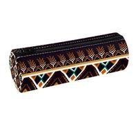 VAPOKF Geometric Oriental Ethnic Pattern Pencil Cases, PU Leather Pen Bag Student Stationery Organiser Bag Makeup Pouch for Women Girls Boys Kids School Office Supplies
