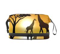 VAPOKF Giraffe at Savanah Sunset Silhouette Cosmetic Bag for Women and Girls, Travel Toiletry Bag Makeup Handy Pouch Organizer Bag with Brush Compartment