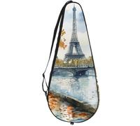 VAPOKF Girls Walking Along The Seine Racket Bag for Tennis, Tennis Bat Cover Racket Case Paddle Bag, Holds up to 2 Racquets