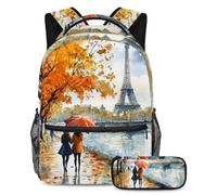 VAPOKF Girls Walking Along The Seine School Bag Set for Teen Girls Boys Kids, Student Bookbag Backpack Rucksack with Pencil Case for Primary Secondary Junior High School
