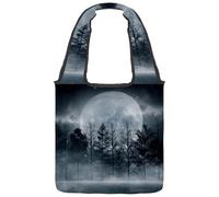 VAPOKF Gloomy Smoking Trees with Full Moon Canvas Tote Bags, Women's Shoulder Handbags, Large Reusable Carry Bag Shoulder Bag for School Work Office Travel Shopping Casual