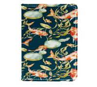 VAPOKF Gold Carp Fish Water Lily Plant Passport Holder Travel Wallet Leather Card Case Cover, 11.5x16.5cm