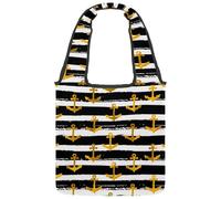 VAPOKF Golden Anchors on Black White Striped Canvas Tote Bags, Women's Shoulder Handbags, Large Reusable Carry Bag Shoulder Bag for School Work Office Travel Shopping Casual