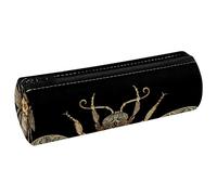VAPOKF Golden Bee PU Leather Barrel Pen Pencil Case Coin Purse Cosmetic Makeup Bag for Student Stationery School Office Storage