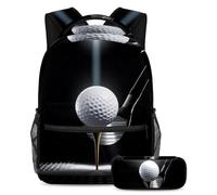 VAPOKF Golf Ball on Tee with Club in The Spotlight School Bag Set for Teen Girls Boys Kids, Student Bookbag Backpack Rucksack with Pencil Case for Primary Secondary Junior High School