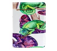 VAPOKF Green and Purple Chameleon Passport Holder Travel Wallet Leather Card Case Cover, 11.5x16.5cm