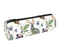 VAPOKF Grey Hare and Squirrel Canvas Pen Pencil Case Coin Purse Cosmetic Makeup Bag for Student Stationery School Office Storage