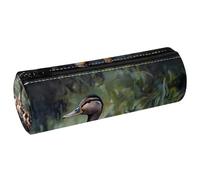 VAPOKF Group of Indian Runner Ducks Leather Barrel Pen Pencil Case Coin Purse Cosmetic Makeup Bag for Student Stationery School Office Storage