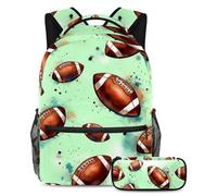 VAPOKF Grunge American Footballs School Bag Set for Teen Girls Boys Kids, Student Bookbag Backpack Rucksack with Pencil Case for Primary Secondary Junior High School