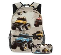 VAPOKF Grunge Monster Cars School Bag Set for Teen Girls Boys Kids, Student Bookbag Backpack Rucksack with Pencil Case for Primary Secondary Junior High School