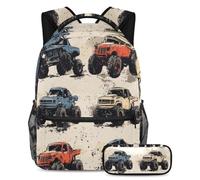 VAPOKF Grunge Monster Trucks School Bag Set for Teen Girls Boys Kids, Student Bookbag Backpack Rucksack with Pencil Case for Primary Secondary Junior High School