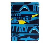 VAPOKF Grunge Shark Dangerous Passport Holder Travel Wallet Leather Card Case Cover, 11.5x16.5cm