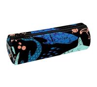 VAPOKF Grunge Shark Pattern and Bubbles Pencil Cases, PU Leather Pen Bag Student Stationery Organiser Bag Makeup Pouch for Women Girls Boys Kids School Office Supplies