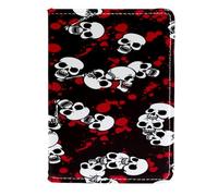 VAPOKF Grunge Skull on Bloody Dark Background Passport Holder Travel Wallet Leather Card Case Cover, 11.5x16.5cm