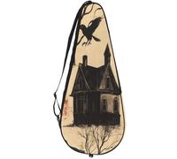 VAPOKF Halloween Crows on Abandoned House Racket Bag for Tennis, Tennis Bat Cover Racket Case Paddle Bag, Holds up to 2 Racquets