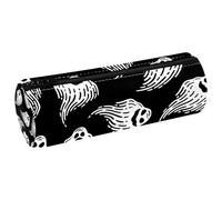 VAPOKF Halloween Ghosts on Black Pencil Cases, PU Leather Pen Bag Student Stationery Organiser Bag Makeup Pouch for Women Girls Boys Kids School Office Supplies