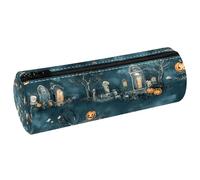 VAPOKF Halloween Graveyard Dead Tree Leather Barrel Pen Pencil Case Coin Purse Cosmetic Makeup Bag for Student Stationery School Office Storage