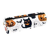 VAPOKF Halloween Skull Bat Cat Pumpkin PU Leather Barrel Pen Pencil Case Coin Purse Cosmetic Makeup Bag for Student Stationery School Office Storage