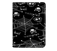 VAPOKF Halloween Spider Web and Skull Bones Passport Holder Travel Wallet Leather Card Case Cover, 11.5x16.5cm