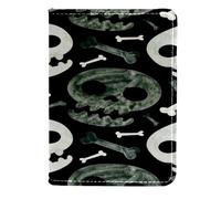 VAPOKF Halloween Spooky Skulls and Bones Passport Holder Travel Wallet Leather Card Case Cover, 11.5x16.5cm