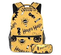 VAPOKF Halloween Zombie Spider Bat Pumpkin School Bag Set for Teen Girls Boys Kids, Student Bookbag Backpack Rucksack with Pencil Case for Primary Secondary Junior High School