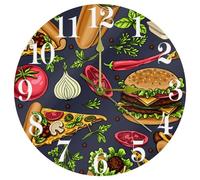 VAPOKF Hamburger Hot Dog Pizza Wall Clock, Silent Non Ticking Quartz Battery Operated Round Wall Clocks Home/Kitchen/Office/School Clock