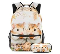 VAPOKF Hamsters Eats Nuts Berry School Bag Set for Teen Girls Boys Kids, Student Bookbag Backpack Rucksack with Pencil Case for Primary Secondary Junior High School
