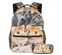 VAPOKF Hamsters on The Snow School Bag Set for Teen Girls Boys Kids, Student Bookbag Backpack Rucksack with Pencil Case for Primary Secondary Junior High School