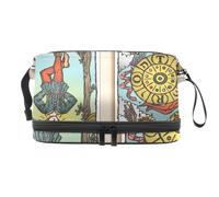 VAPOKF Hanged Man and Wheel of Fortune Tarot Cards Illustration Cosmetic Bag for Women and Girls, Travel Toiletry Bag Makeup Handy Pouch Organizer Bag with Brush Compartment